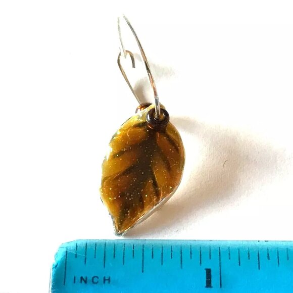 Gold Leaf Earrings Fall Thanksgiving Autumn Tree Leaves Halloween Harvest Plated - Picture 10 of 10